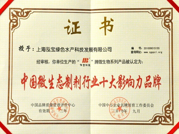 泓寶-2009中國微生態制劑行業十大影響力品牌
